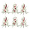 Fiori decorativi 6 pezzi kit natalizio bacche rosse steli rami di pino con neve 19 pollici cedro glassato spruzzati artificiale albero artificiale