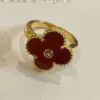 Fanjia High Lucky Clover Women's Precision Edition Natural White Fritillaria Red Jade Marrow Full Diamond Ring Color Conservation
