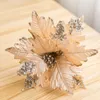 Decorative Flowers 25cm Floral Flannel Sequins Christmas Flower Gold Silver Red Wedding Party Decoration Year Home Decor