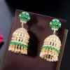 Ohrringe cwwzircons Neue indische trendige runde Form Gold plattiert mehrfarbig CZ Bell Long Ohrring für Frauen Luxus Dubai Braut Schmuck CZ343