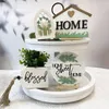 Decorative Figurines Farmhouse Tiered Tray Decor Rustic Wooden Layered Sign Food Serving Decoration For Coffee Table Home Dining