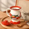 Muggar kinesiska röda karakteristiska spittoon vatten kopp kammare pott te personlighet mjölk keramik gör badrumstillbehör