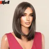 Wigs Medium Length Straight Dark Brown Synthetic Wigs with Bangs Short Bob Wig for Women Daily Cosplay Natural Hair Heat Resistant