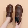 Zapatos de vestir para mujeres de punta redonda retro 2024 Autumn Lace-Up Plataforma de estilo británico Damas de mocasines gruesas Zapatos de Mujer