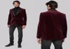 Custom Made Two Piece JacketPant Burgundy Velvet Coat Mens Suits Blazer Jacket Black Notch Lapel Groom Wedding Tuxedos Tailor F9703954