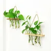 Decorative Figurines Wall Hanging Test Tube Glass Planter Plant Vase With Wooden Stand & Strings Rope Terrarium