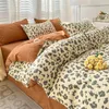 Bettwäsche Sets 4PCS Set Pflanzenblütenbettblatt für Erwachsene und Kinder gewaschene Baumwollkissenbezug Leopardenmuster Bettdecke