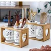 Storage Bottles Ceramic Chopstick Holder Household Drain Rack Cage Hollow Design Wooden Shelf Kitchen Supplies Tools