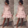 Jurken blush roze korte homecoming jurken lange mouwen juweel nek goedkope feestavond mini lengte prom jurk formele jurken