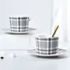 Cups Saucers Nordic Coffee Cup Saucer Set Exquisite Mug Home Black White Plaid Texture Ceramic Teapot Espresso Drinkingware