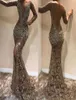 Sparkly Mermaid Langarmes Spitzen -Prom -Kleider Vneck Open Rücken sexy High -Split -Kleid -Kleid formale Partykleider BC09755249893
