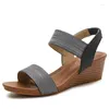 Kleiderschuhe Sommer Frauen 1,5 cm Plattform 5cm High Heels Elastizität Band Sandalen Lady Casual Bequeme Farbe weiblich Bohemian