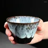 Tasses Soucoupes Junyao Glaze Kiln Teachy Ceramic Single tasse Gâteau Type de bambou Hat Tenmu fait à la main