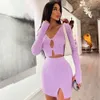 Fashion Women Two-Piece Crochet Jupe Coul Couleur Couleur Souchée à manches longues Clats et Slit Wrap Jirt Daily Street Style S M L 240402