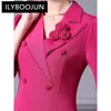 Casual jurken ilyboojun mode dames elegante pak nek driekwart mouwen mouwen driedimensionale bloem nagel kralen heup wrap potloodjurk