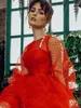 Partykleider charmantes Tupfen -Mesh -Mesh Red Boho Abendkleid Gala Prom Kleid mit langen Ärmeln Juwel Neck Noble Kleider Robe#18417