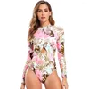 Women's Swimwear Conservative Surfing Suit Women Flower Print One Piece Swimsuit 2024 Long Sleeved Zippered Bikini Beach Vacation Diving