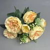 Flores decorativas de seda seda artificial Four Seasons Peonies Bouquet Planta Verde El Decor Imitação de Flor Bush PEONY Decoração de casamento