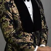 Blazer Jacquard Floral pour hommes Prom Prom Africain Fashion Slim Fit avec Velvet Châle Jacket Male Suit pour mariage Tuxedo 240329