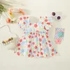 Clothing Sets Kids Girl Dresses Short Sleeve Square Neck Floral Print Ruffled Princess A-Lined Party High Waist Dress