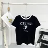 Ny CE Arc Letter Printing Designer Kvinnor T-shirts Casual ShorteVed CE Letter Printing Logo Color Contrast Letter Printing T-shirt Kvinnlig vit basskjorta