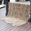 Filtar CX-D-20F Natural Color Design Soft Hand Sticked Real Fur Winter Throw with Tassels Filt