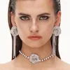 Dange oorbellen prachtige strass Rose Flowers -oordingen voor vrouw juwelenmerk Fashion Party Show Ladys Statement Ears 'Accessoires