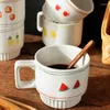 Canecas 300 ml de simplicidade de estilo nórdico cerâmica cereja fruta impressão de água xícara de chá de chá retro de café de café de café de café de café da manhã