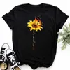 Women's T Shirts Maycaur T-shirt Casual Kawaii Sunflower Butterfly Pattern Print Tshirt Comfortable Clothing Black Top