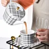 Cups Saucers Nordic Coffee Cup Saucer Set Exquisite Mug Home Black White Plaid Texture Ceramic Teapot Espresso Drinkingware