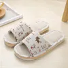 Hausschuhe Frauen Home House Schuhe Innenboden weicher Leinen rutschiger leichter Unisex Schlafzimmer Flachs Flip Flops Frühling Herbst