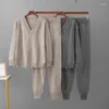 Pantaloni da donna a due pezzi Donne sport in maglia Suit V Magli di maglione da prese per pulire il set di pullover a maglia