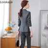 Dwuczęściowe spodnie dla kobiet w paski w paski Klasyczne szczupły set Blazer Office Formal Blazer Work Business Noś garnitur spodni panie