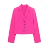 Costumes de femmes Trafza Commutation texturée courte Blazer 2024 Spring rétro Revers simple Bureau Slim Streetwear