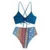 Women's Swimwear Womens Swimsuits Two Piece High Waisted Bathing Suits Color Block Wrap Front Bikini Sets Suit Shorts For Women