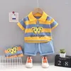 Kledingsets 2024 Zomerkleding voor kinderen Baby Boy 1 tot 5 jaar Cartoon Turn Down Collar T-shirts met korte mouwen en shorts Boys Outfit Set