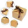 Gift Wrap 50pcs Kraft Paper Box With Ribbon Retro Style Matte No-wax Appearance Diy Wave Pattern Wedding Candy Fast