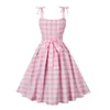 Vestidos casuais vestido de esteira feminino feminino rosa xadrez mannaduto de laço-up bowknot zipper skatista de cocktail swing de swing swing fantasia