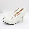 Dress Shoes Maogu Patent Leather Lace Appliques Beaded Bridal 2024 Fashion White Wedding Kitten Low High Heel Women Pumps Heels