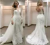 Sweep Train Detachable Skirt Open Back Simple Appliques Sheath Long Sleeves Tulle Modern Wedding Dress vestidos de novia sirena7204127