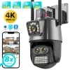 Cameras Outdoor PTZ Camera 9MP 4K HD 8X Hybrid Zoom Three Lens Dual Screen Wifi IP Camera 4MP Police Light Alarm CCTV Surveillance iCSee