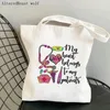 Shopping Bags Women Shopper Bag Blessed Printed Kawaii Harajuku Canvas Girl Handbag Tote Shoulder Lady