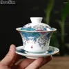 Koppar tefat Jingdezhen emaljfärg Gaiwan Ceramic Water Mug Creative Office Teacup Porcelain Chinese Tea Set Drinkware