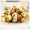 Decorative Flowers Home Decor Simulation Peony Bouquet Silk Fake Green Plant Floral Yellow Rococo Peonies Garden Decoration Flower