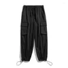 Men's Pants Solid Spring Autumn Elastic High Waist Pockets Shirring Harlan Lantern Tie Feet Workwear Sports Casual Trousers