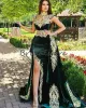 드레스 Dubai Caftan Green Mermaid Evening Dresses with Depachable Train 2020 우아한 터키 아라비아 골드 레이스 댄스 파티 드레스 슬릿 플러스 S