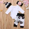 Clothing Sets Spring And Autumn Born Girl Baby Set Flower Letter Printed Jumpsuit Headband Three Piece Romper
