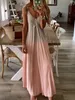 2023 Women Fashion Summer V Hals -jurken voor spaghetti -band Maxi -jurk Big Swing Aline Loose 240411