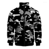 Мужские куртки 3D -печать камуфляж куртка на молнии военная модная одежда повседневная негабаритная мешковатая уличная одежда