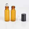 Opslagflessen 100 stcs/lot 5 ml Amberrol op de rolfles voor etherische oliën Navuleerbare parfum deodorantcontainers met zwarte dop